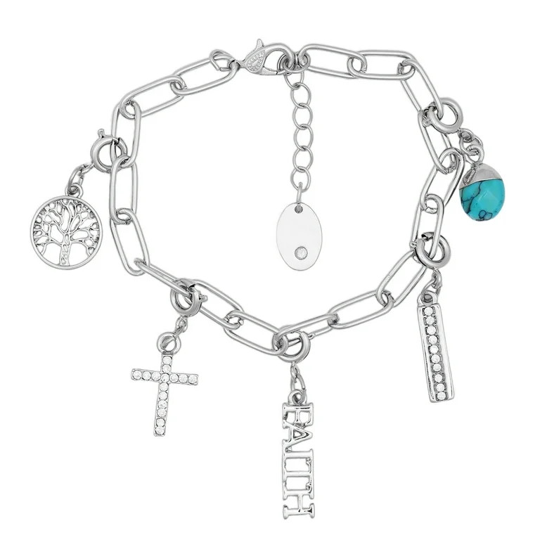 Time and Tru Women's Silver-Tone Interchangeable Faith Theme Charms Bracelet. | Walmart (US)