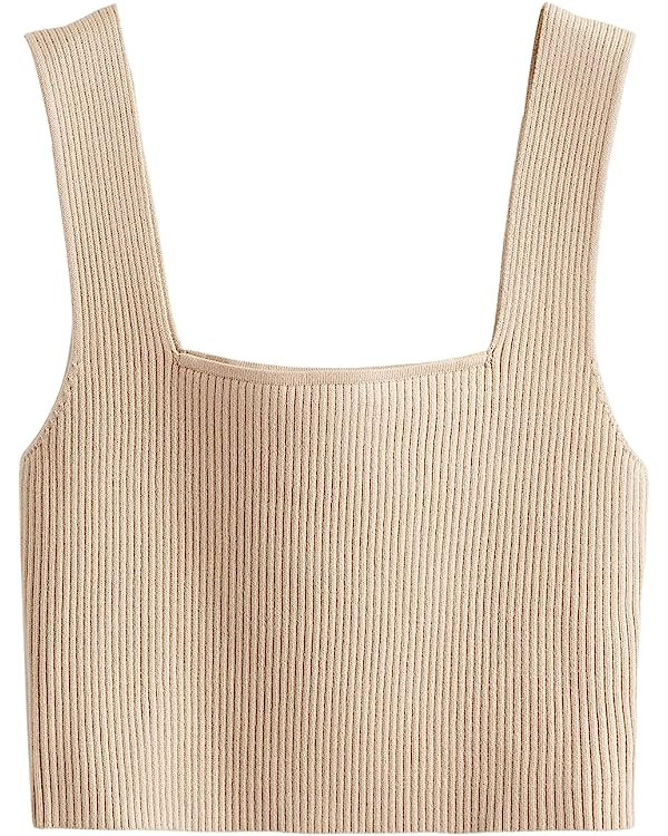 Verdusa Women's Square Neck Sleeveless Solid Ribbed Knit Crop Top Tank | Amazon (US)