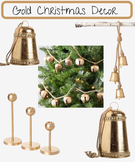 Looking for Gold Christmas Decor that is timeless and beautiful. These Gold Bell and Candlestick options are perfect for the Christmas Season. Gold bells | gold bell ornament | gold bell garland | gold jingle bell garland | gold candlestick | gold Christmas | gold Christmas tree ornament | gold ornaments 

#LTKHoliday #LTKSeasonal #LTKunder50
