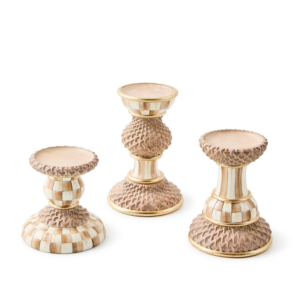 Mocha Pillar Candle Holders, Set of 3 | MacKenzie-Childs