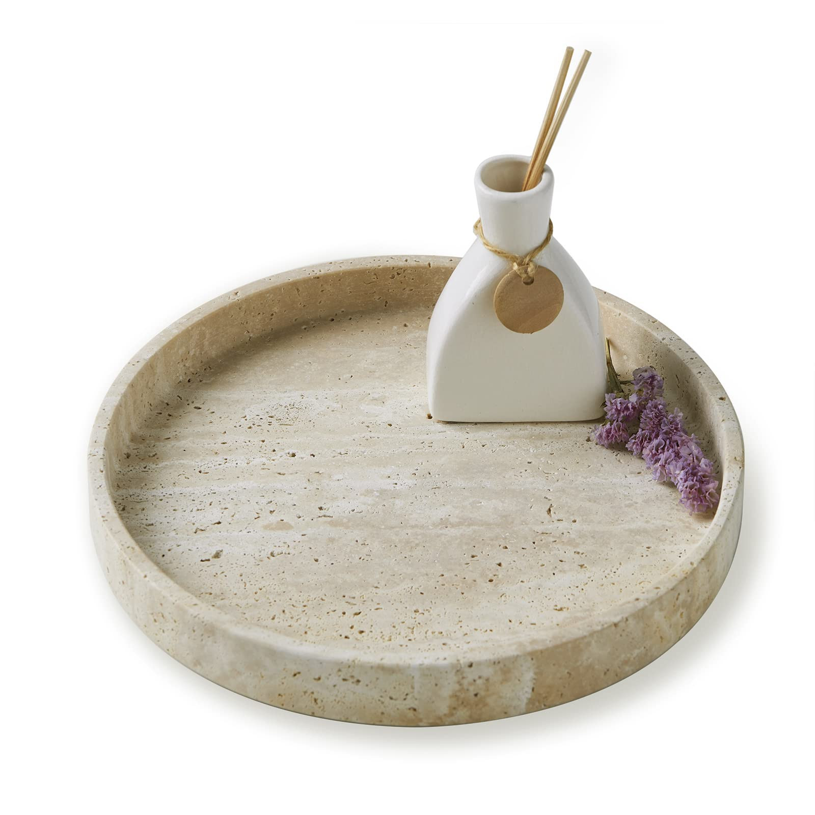 Travertine Marble Vanity Tray, Round Ottoman Tray Minimalist Modern Decorative & Fruit Serving Pl... | Amazon (US)