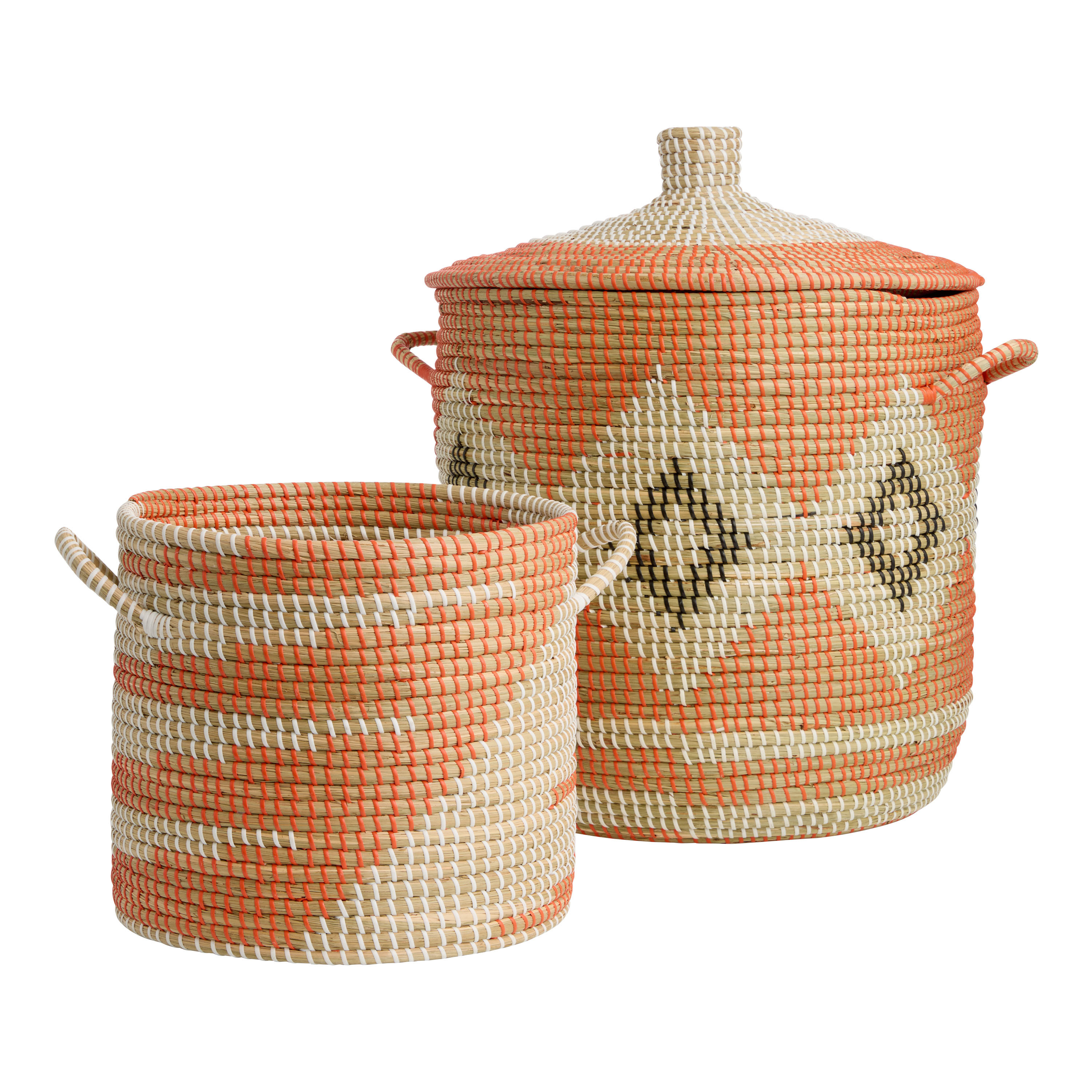 Orange and Natural Seagrass Tote Basket | World Market