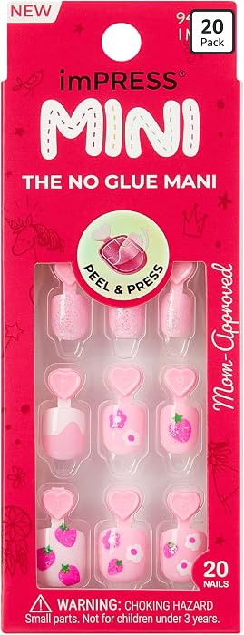Kiss Impress No Glue Mani Press On Nails, Mini, 'Berry Cute', Pink, Kids Size, Squoval Shape, Inc... | Amazon (US)