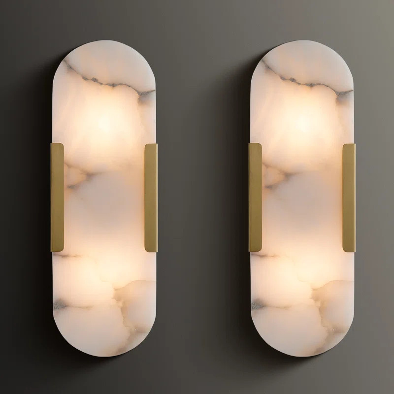Zaheda Dimmable LED solid brass Wall Mounted Sconce with Alabaster Shade (Set of 2) | Wayfair North America