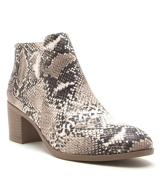 Qupid Women's Casual boots BEIGE/BWN - Beige & Brown Snakeskin-Embossed Topanga Bootie - Women | Zulily