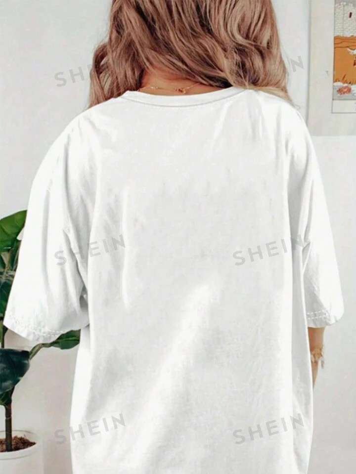 SHEIN LUNE Women's Summer Graphic Tee; Loose Fit Casual T-Shirt With Slogan And Character Print, ... | SHEIN