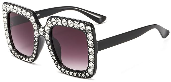 MAOLEN Oversized Sunglasses for Women Square Thick Frame Bling Rhinestone Shades | Amazon (US)