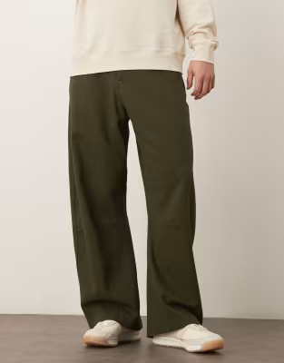 ASOS DESIGN smart barrel leg trousers with wool in dark green twill | ASOS | ASOS (Global)