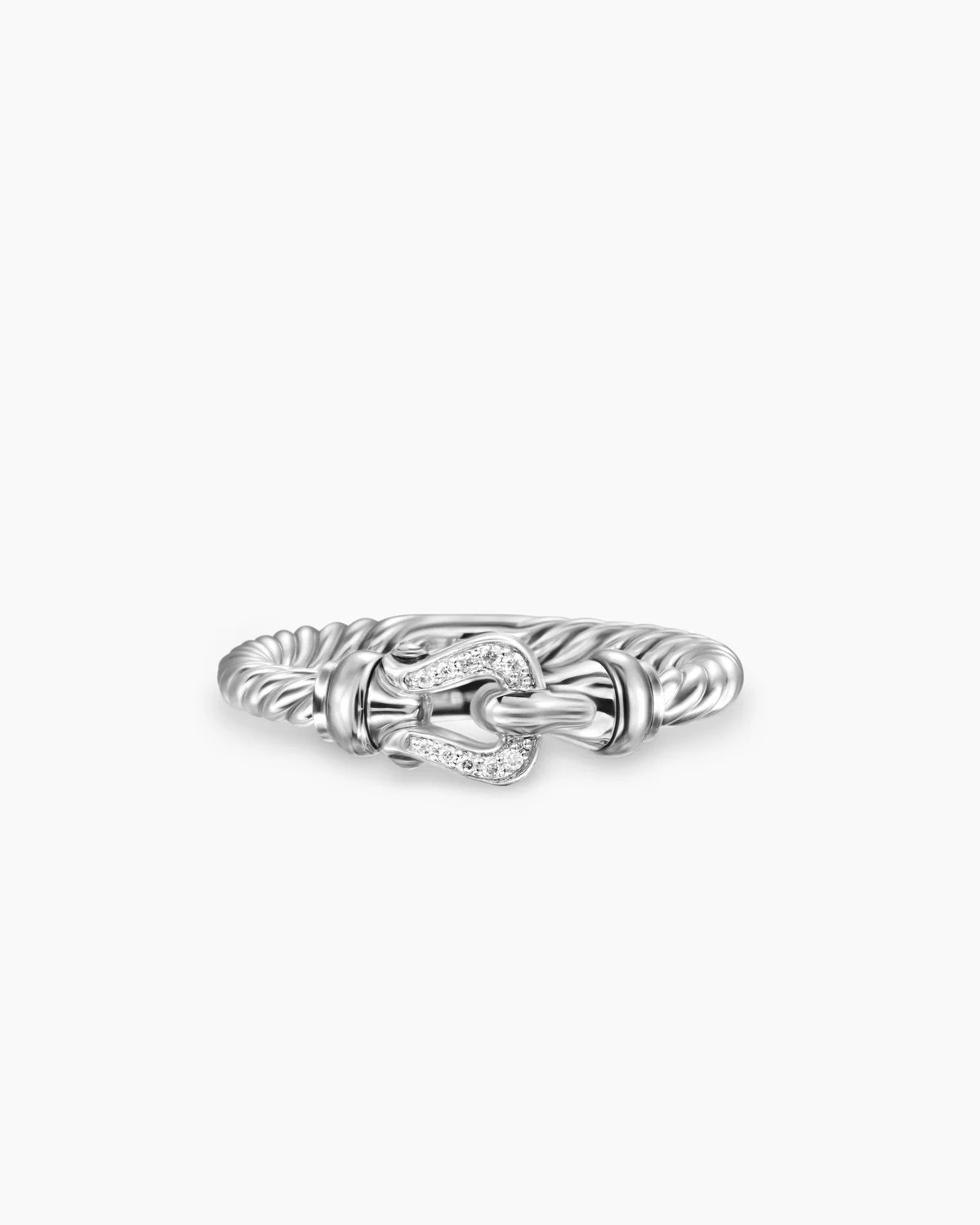 David Yurman | Petite Buckle Ring in Sterling Silver and Diamonds, 2mm | David Yurman