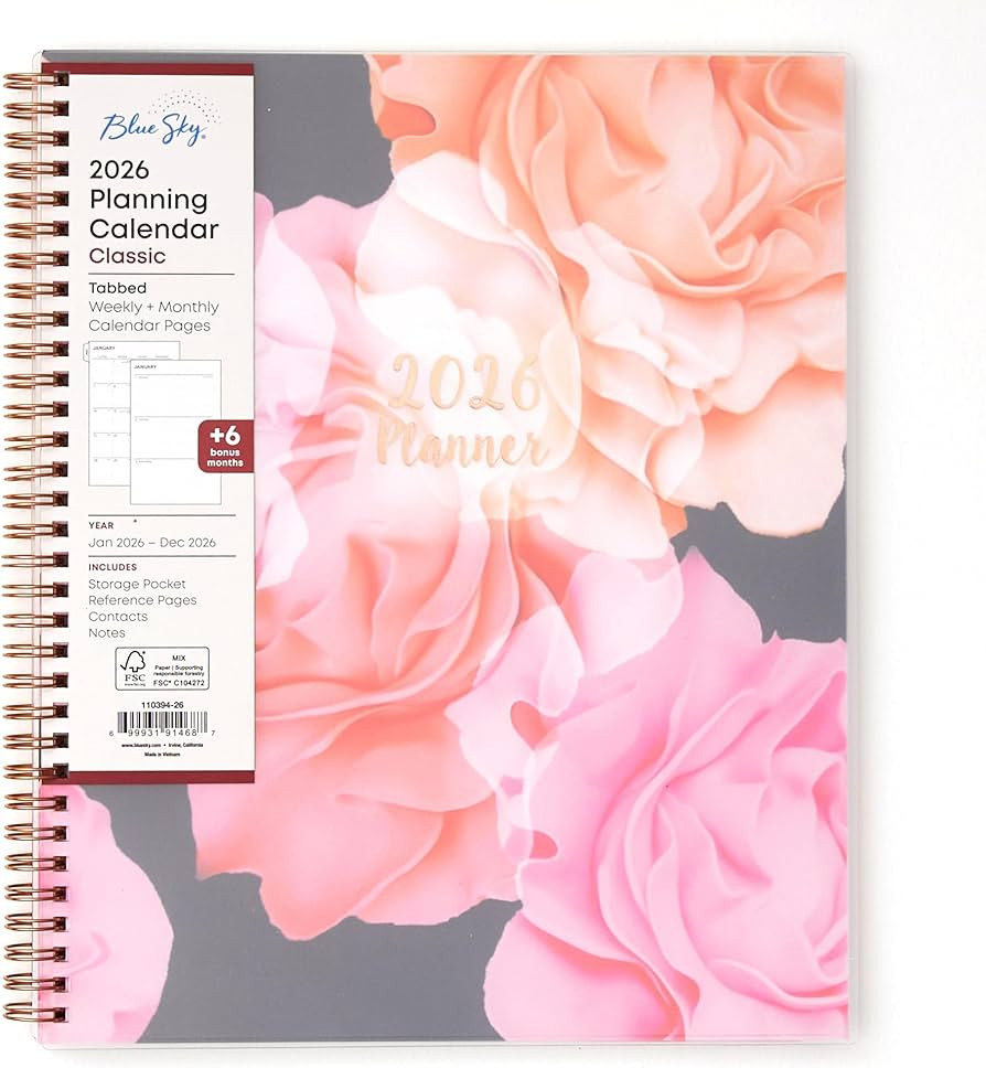 Blue Sky 2026 Weekly and Monthly Planner Calendar, January 2026 - December 2026, 8.5" x 11", Flex... | Amazon (US)