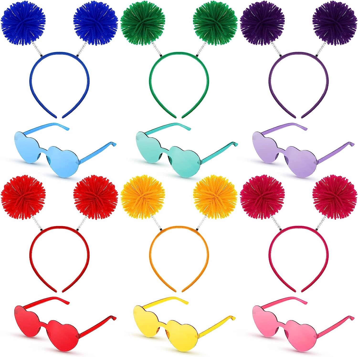Chunyin 6 Pairs Heart Shape Sunglasses, 6 Pieces Pom Head Bopper Headband Transparent Heart Glass... | Amazon (US)