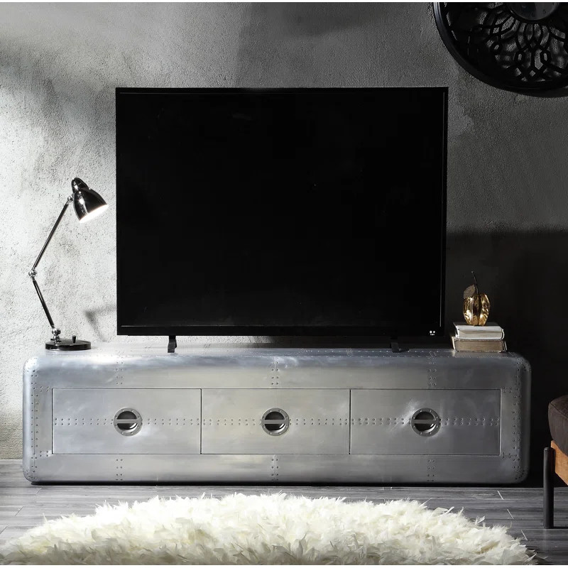 Innes Industrial 3-Drawer Rectangular TV Stand with Metal Case-Frame in Aluminum | Wayfair North America