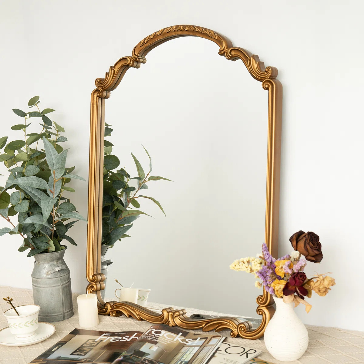 Ahnaish Gold Arch Decorative Mirror for Fireplace, Entryway | Wayfair North America