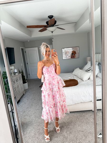 THE MOST PERFECT WEDDING GUEST DRESS OR EASTER DRESS!!!!!! in a size small (could almost do a XS) if your size is out of stock, request a restock so they know yall want it back! 🌸🌺 linking similar too 

#LTKwedding #LTKshoecrush #LTKstyletip
