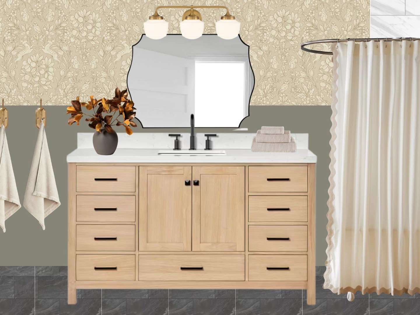 Bathroom remodel mood board: blending traditional elements with eclectic style for this bathroom makeover

Paint color: SW Evergreen Fog 

#LTKFamily #LTKStyleTip #LTKHome