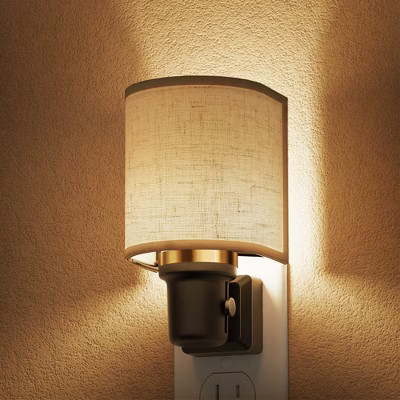 YANSUN 1-Pack 1W Plug-In Night Light with Gold Ring Fabric Shade, Black Base, Warm 2700K Dimmable, Sliding 0%-100%, US Three-Prong Plug | Target
