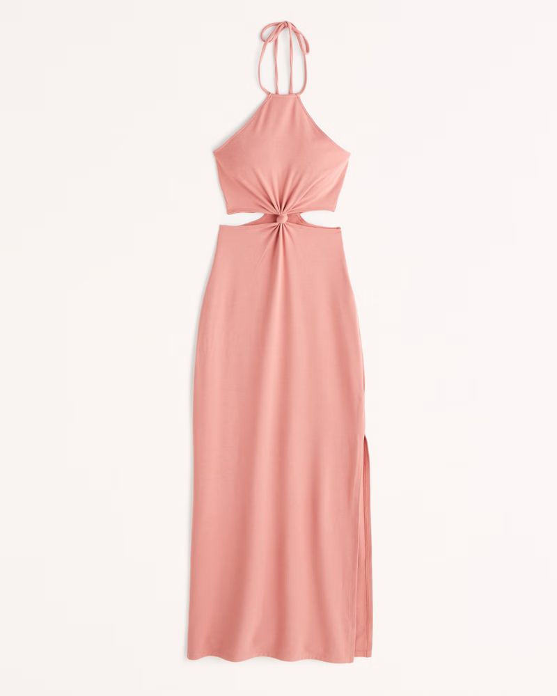 Abercrombie & Fitch Women's Knotted Halter Cutout Maxi Dress in Terracotta Red - Size S | Abercrombie & Fitch (US)