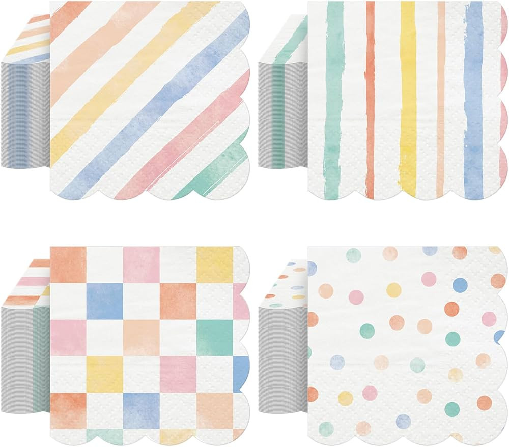 100 Pcs Colorful Paper Napkins, Colorful Pattern Disposable Napkins Rainbow Gingham Napkins Strip... | Amazon (US)