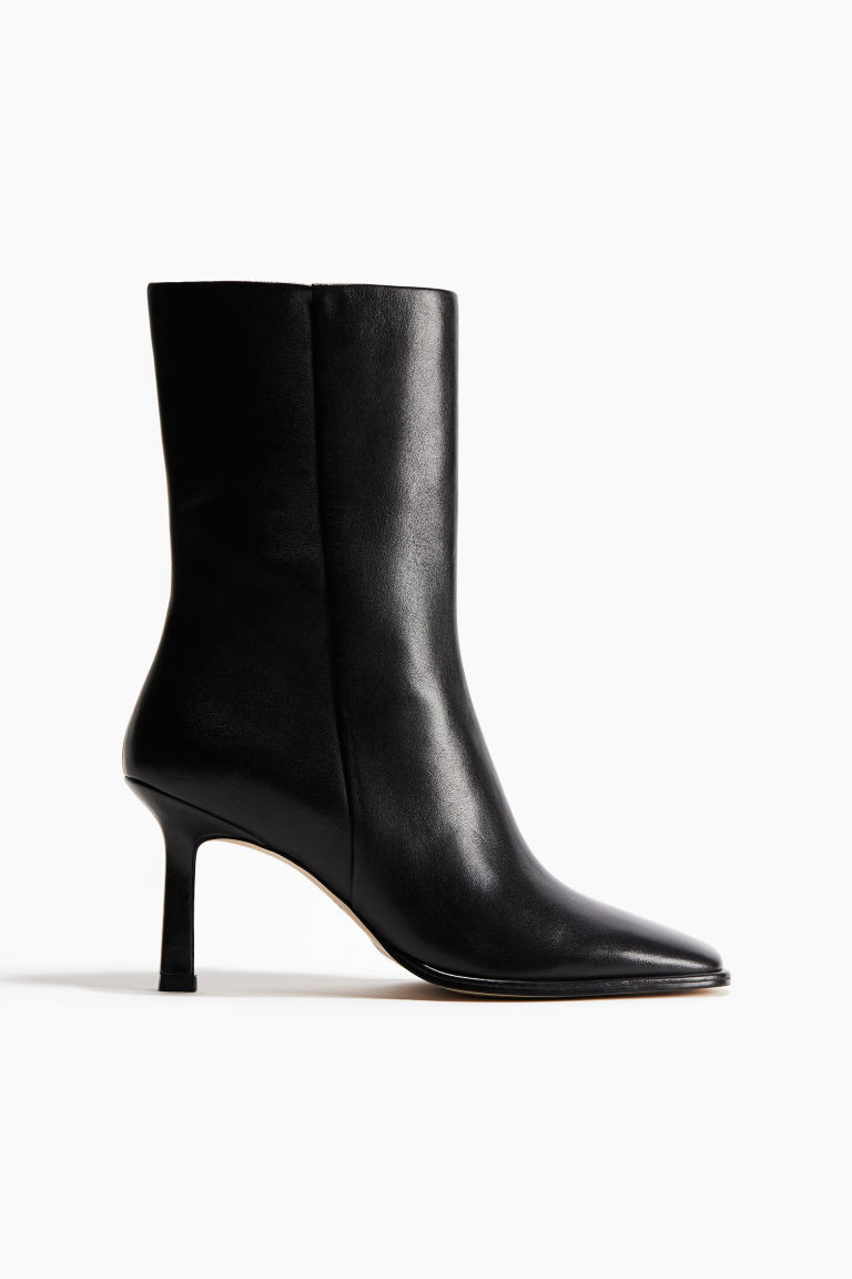 H & M - Heeled Leather Ankle Boots - Black | H&M (US + CA)
