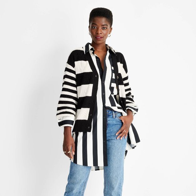 Women's Striped Slouchy Cardigan - Future Collective™ with Kahlana Barfield Brown Black/White | Target