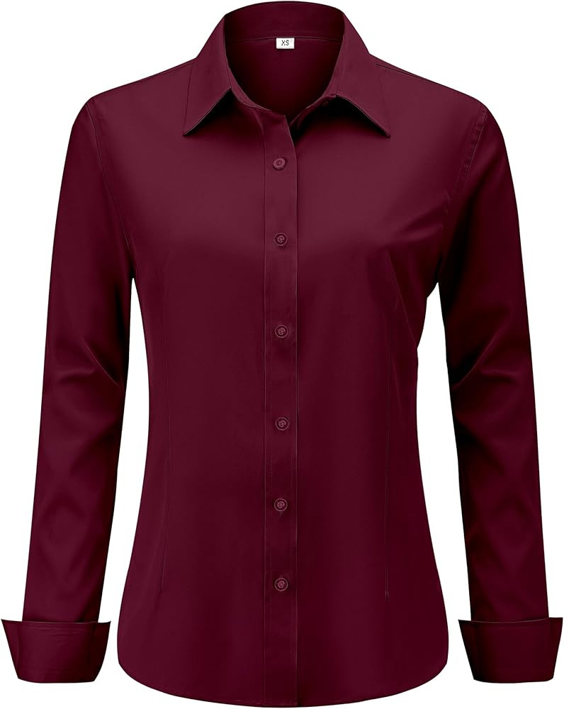 hearain Soft Wrinkle-Free Women's Button Down Dress Shirts Solid Long Sleeve Work Blouses Fit Str... | Amazon (US)