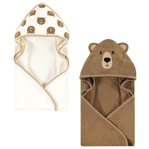 Hudson Baby Unisex Baby Cotton Poly Animal Face Hooded Towel, Brown Bear 2-Pack, One Size | Amazon (US)