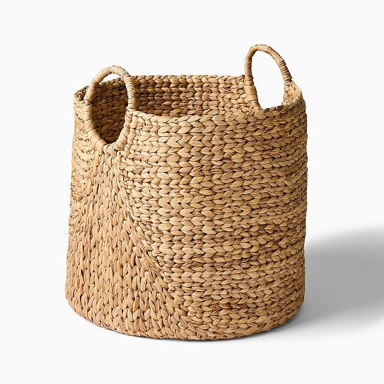 Curved Seagrass Basket, Round Handle Baskets, Natural, Large, 19.3"D x 19.7"H | West Elm (US)
