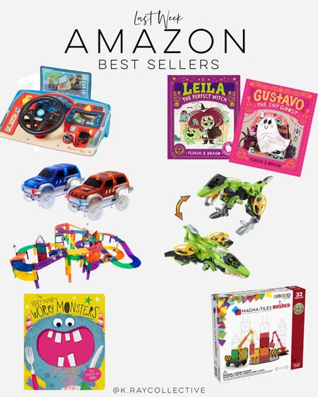 Here’s our best selling toys on Amazon last week. 
1. The movie Melissa and Doug paw patrol driving toy.
2. Are two favorite Halloween books Gustavo the shy ghost And layla the perfect whitch.
3. A gift I got the kids for Christmas the Picasso magnetic tiles race car building set.
4. My boys favorite transformers the V tech switch n  go.
5. Another great Halloween book the worry monster eating book.
6. Last but not least a new release from magnatiles the construction builder set.





#LTKkids #LTKunder50 #LTKHoliday