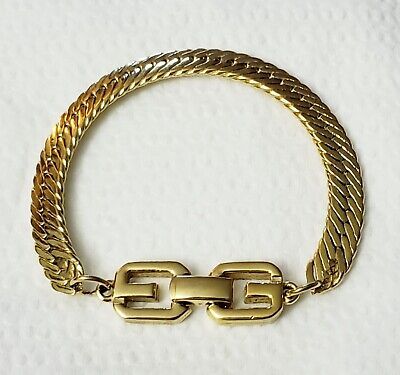 Vintage Givenchy Logo Goldtone Gold Tone 7 Inch Bracelet SIGNED | eBay US
