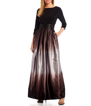 Ombre Satin Boat Neck 3/4 Sleeve Tie Waist Pocketed Ball Gown | Dillard's