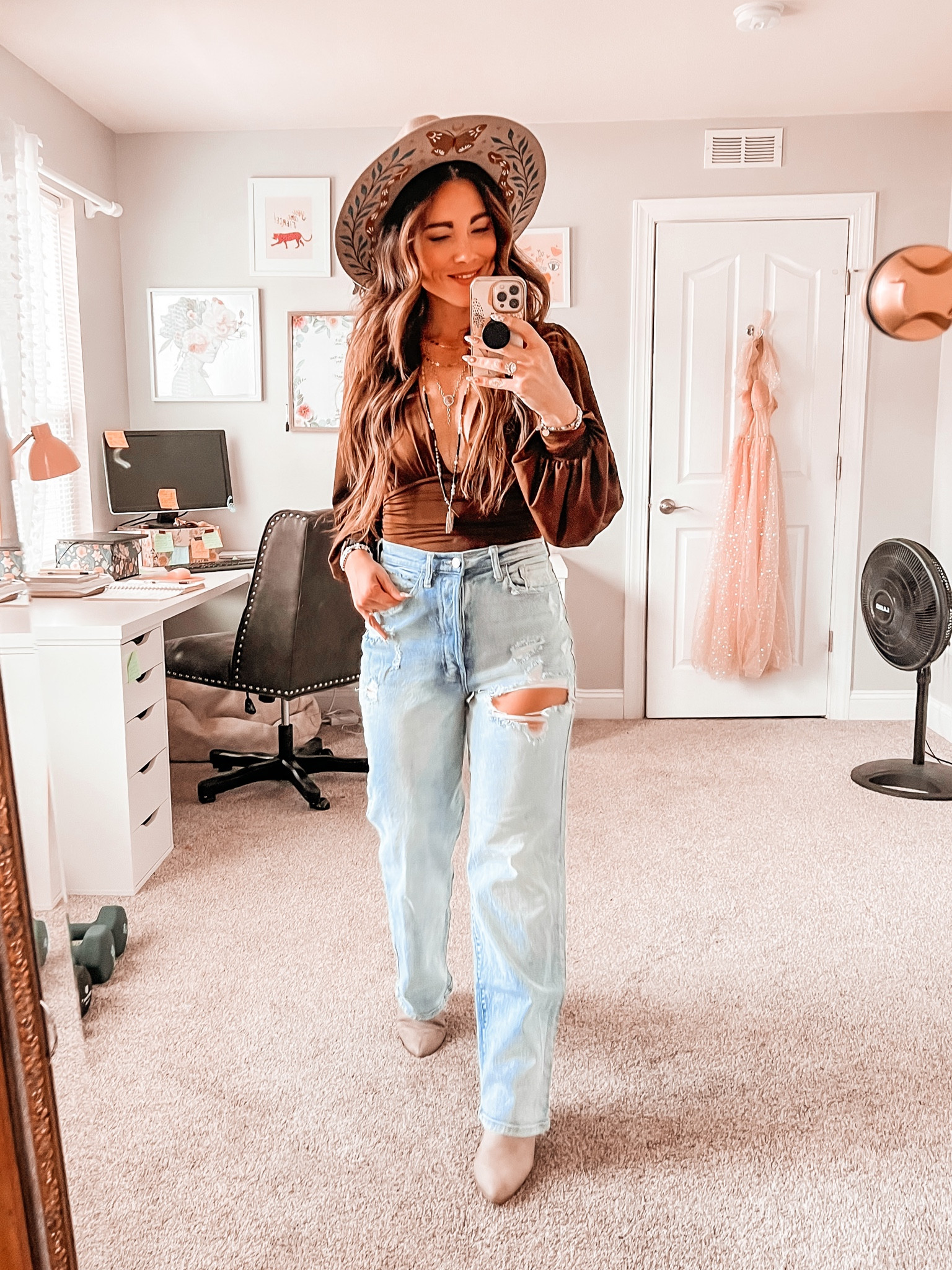 Bodysuit, high-waisted wide leg jeans, booties, statement necklaces, and a hat - all closet staples that you can wear together or with so many other outfits!

#LTKunder50 #LTKsalealert #LTKstyletip