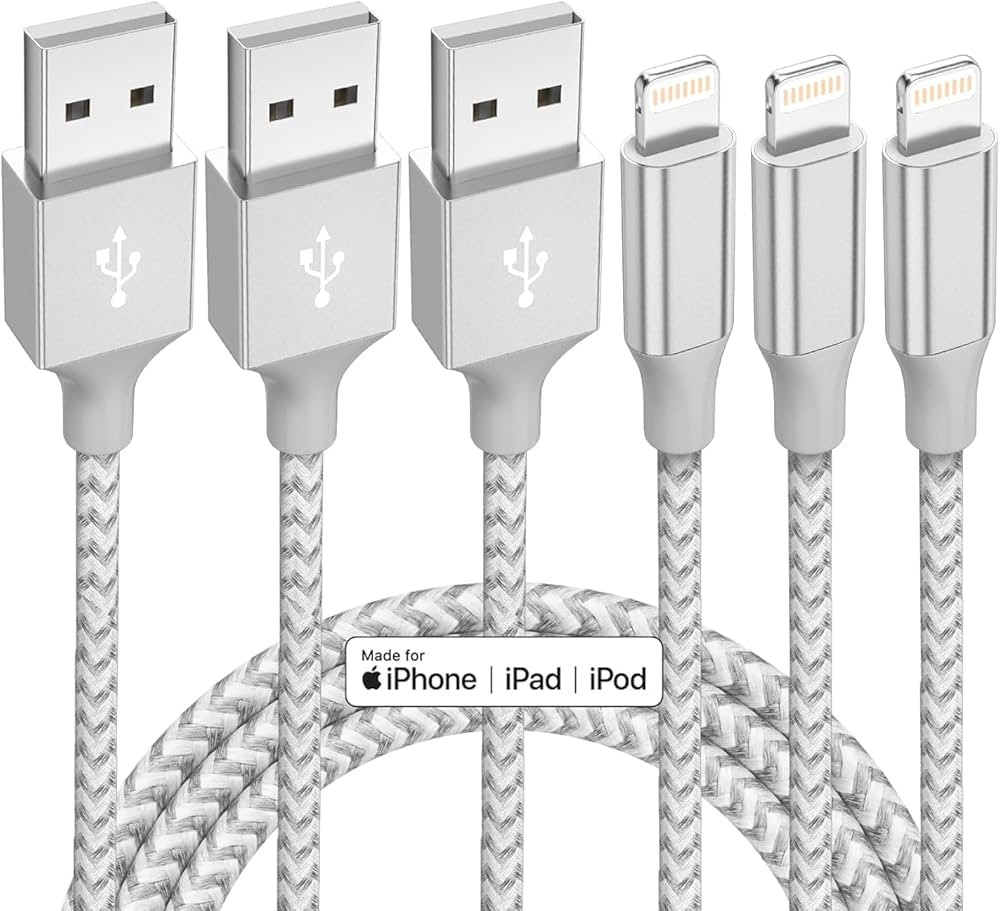 iPhone Charger 3 Pack 10 ft Apple MFi Certified Lightning Nylon Braided Cable Fast Charging Cord ... | Amazon (US)