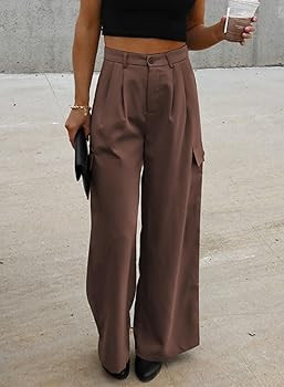 Dokotoo Womens High Waisted Wide Leg Cargo Pants Baggy Casual Work Pants with 4 Pockets | Amazon (US)