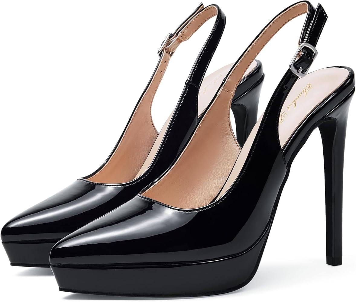 Elisabet Tang Platform Pumps 5 Inch Pointed Closed Toe Stiletto Slingback High Heel for Women Eve... | Amazon (US)