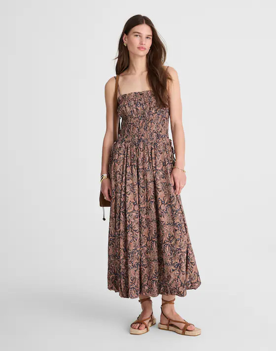 Smocked Bubble-Hem Midi Dress in Paisley | Madewell