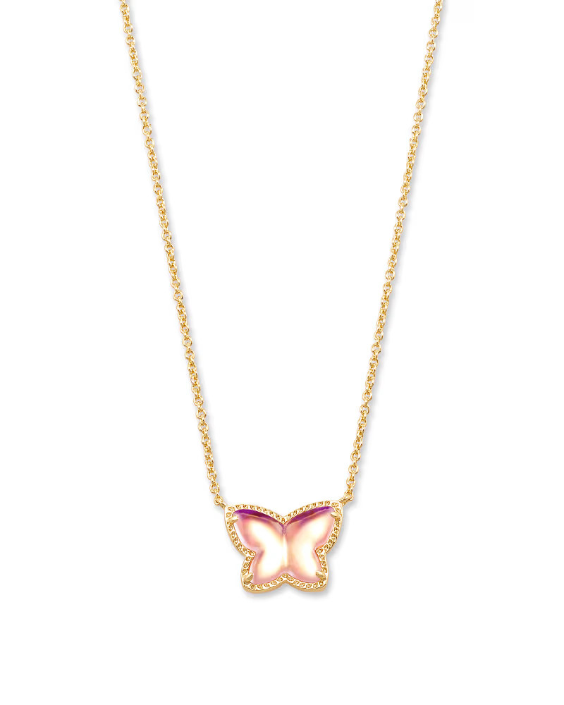 Lillia Butterfly Gold Pendant Necklace in Blush Dichroic Glass | Kendra Scott