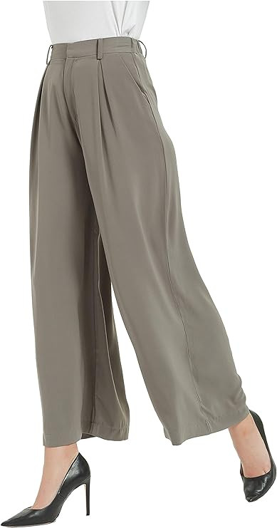 Tronjori Women High Waist Casual Wide Leg Long Palazzo Pants Trousers Regular Size | Amazon (US)