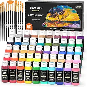 Shuttle Art Acrylic Paint, 50 Colors Acrylic Paint Set, 2oz/60ml Bottles, Rich Pigments, Water Pr... | Amazon (US)