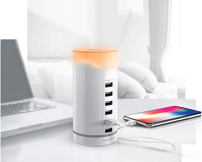 USB Charger w Touch Sensor Nightlight, USB Wall Charger Station Merkury Innovations Universal 6-P... | Amazon (US)