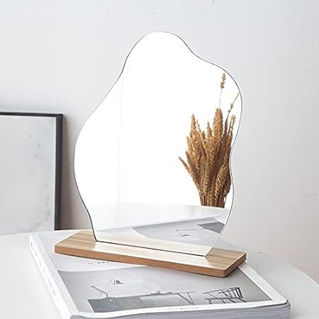Irregular Aesthetic Cloud Mirror Frameless, Decorative Desk Tabletop Wavy Mirror with Wooden Stand F | Amazon (US)