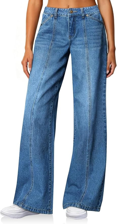 Cicy Bell Womens Wide Leg Jeans High Waisted Baggy Stretchy Front Seam Denim Pants with Pockets | Amazon (US)