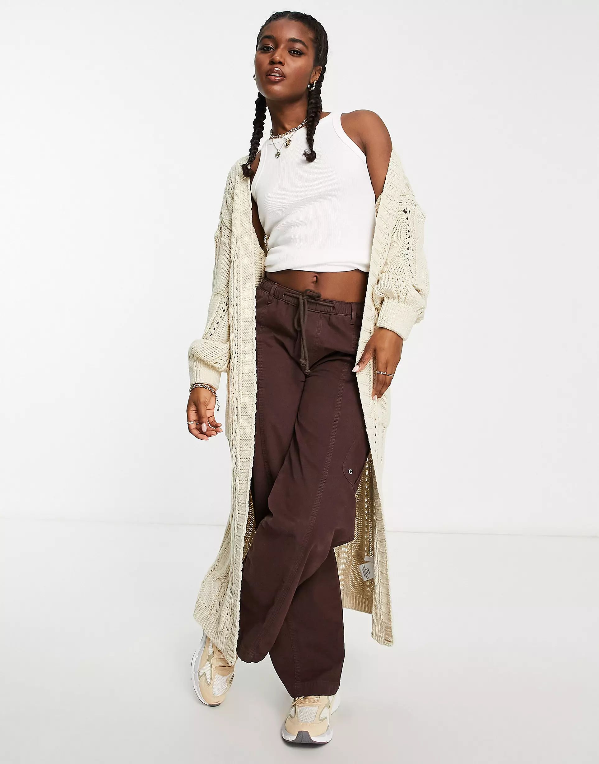 In The Style x Jac Jossa knitted maxi cable knit chunky cardi in cream | ASOS (Global)