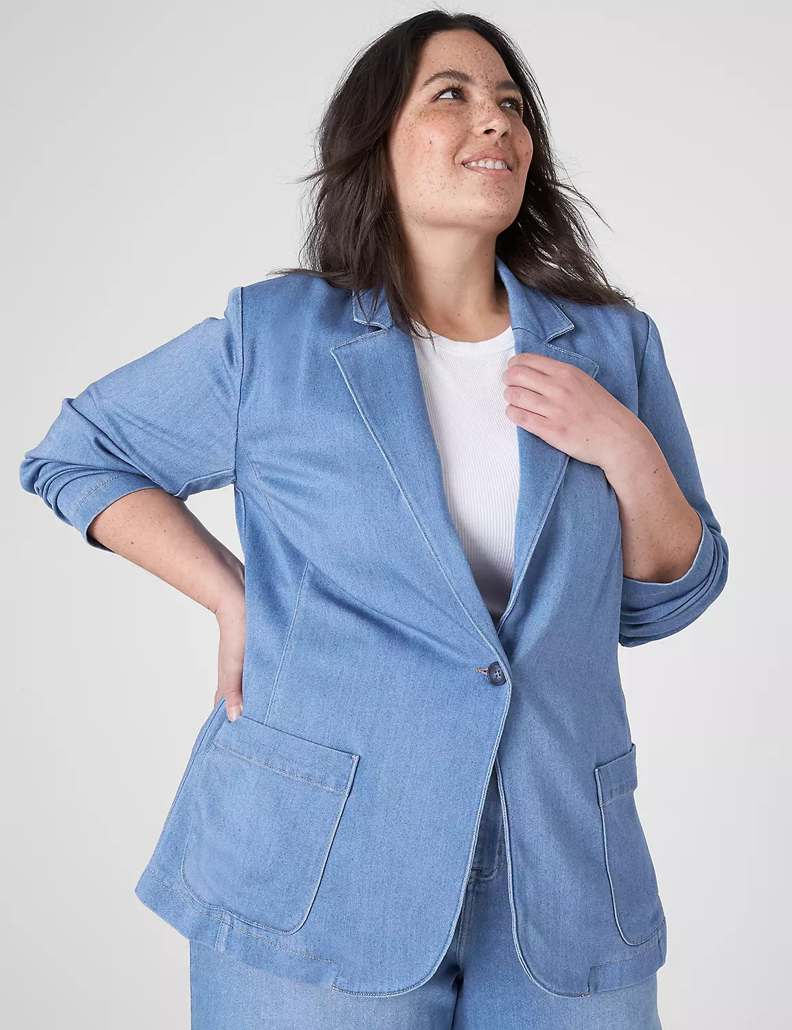 Lane Bryant Fluid Denim Blazer 26 Light Denim | Lane Bryant (US)