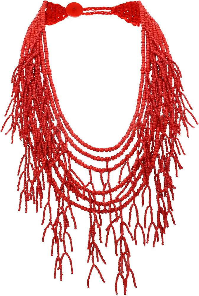JNF Chunky Black Red Beaded Coral Necklace for Women Beach Coastal Layered Statement Necklaces Bo... | Amazon (US)