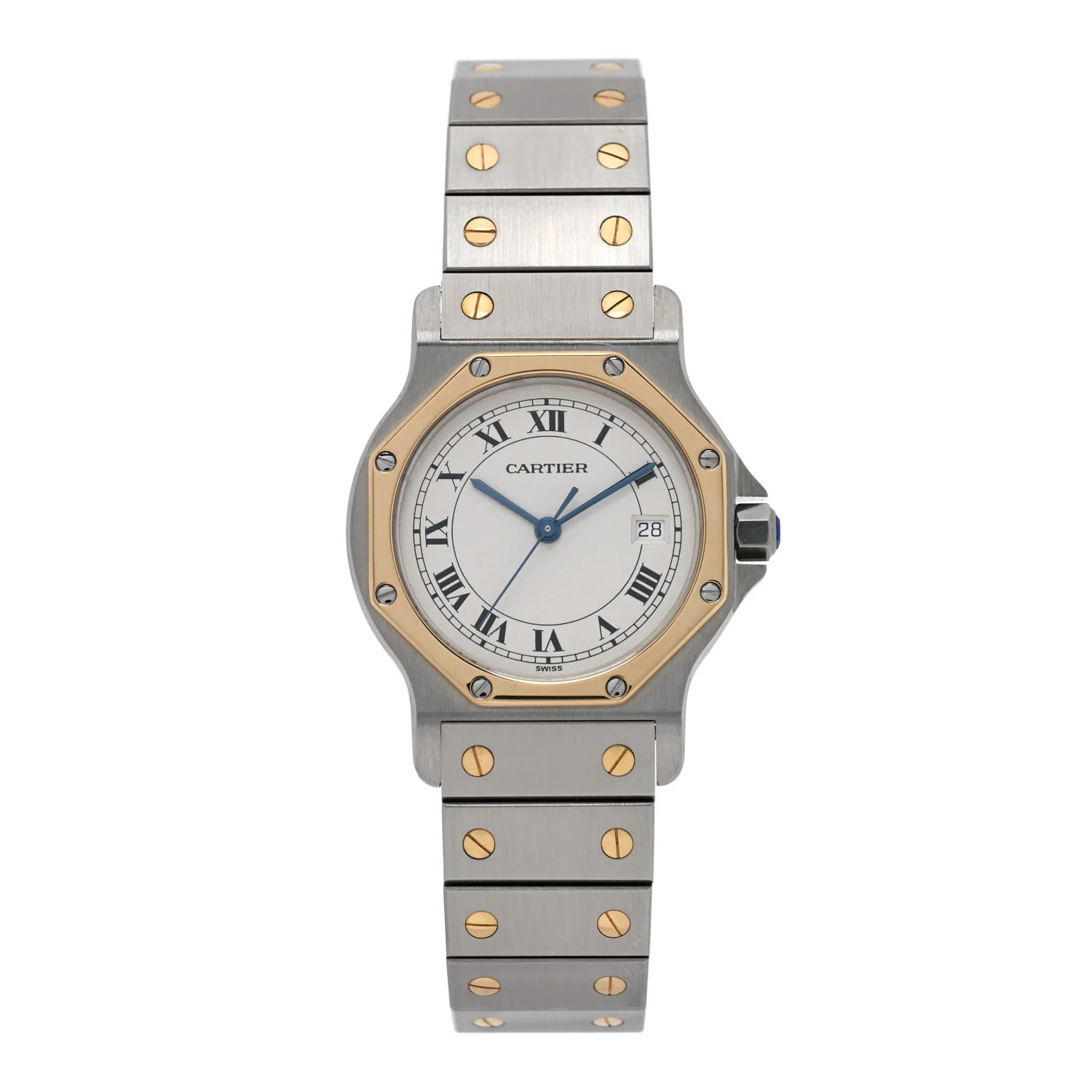 Stainless Steel 18K Yellow Gold 29mm Santos Octagon Quartz Watch | FASHIONPHILE (US)