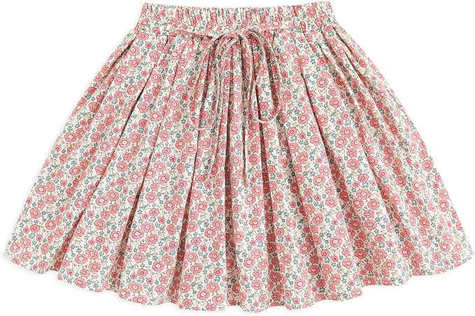 Toddler Girls Skirt, Floral Pleated, 2T-8Y | High waisted, Breathable Lightweight Cotton, Summer ... | Amazon (US)