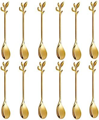 Gold Leaf Coffee Spoon Soup Spoons Sugar Spoons, Ice-Cream Tea Stirring Spoons 4.8 Inches Retro D... | Amazon (US)