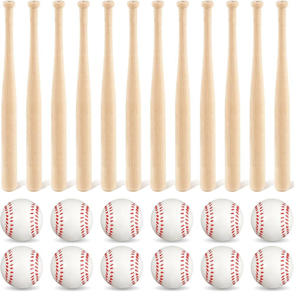 Libima 24 Pcs Mini Baseball Bats Mini Foam Sports Balls 8" Unfinished Wood Baseball Bats 2" Foam ... | Amazon (US)