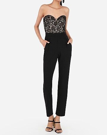 lace bodice strapless sweetheart jumpsuit | Express