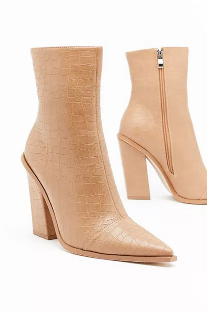 Croc Embossed Pointed Heeled Boots | Nasty Gal (US)